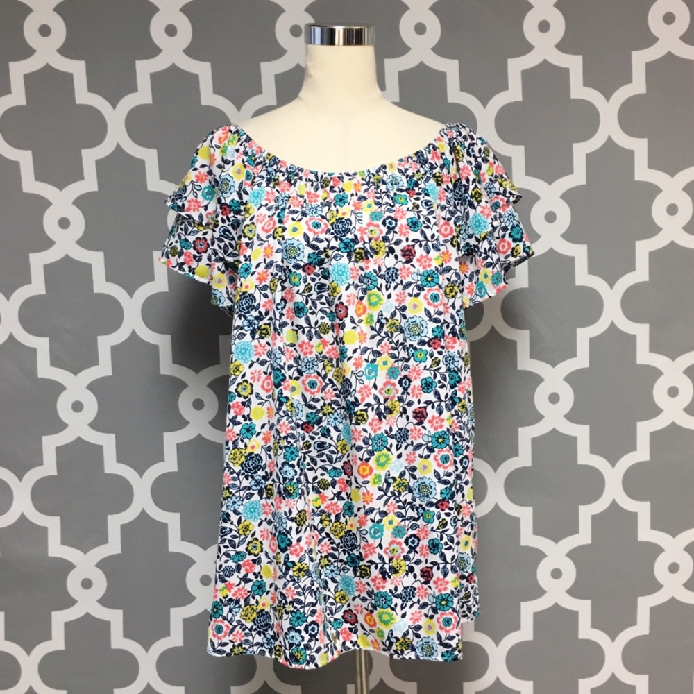 ⭐️ ➕ Terra & Sky Floral Ruffle Sleeve Blouse
